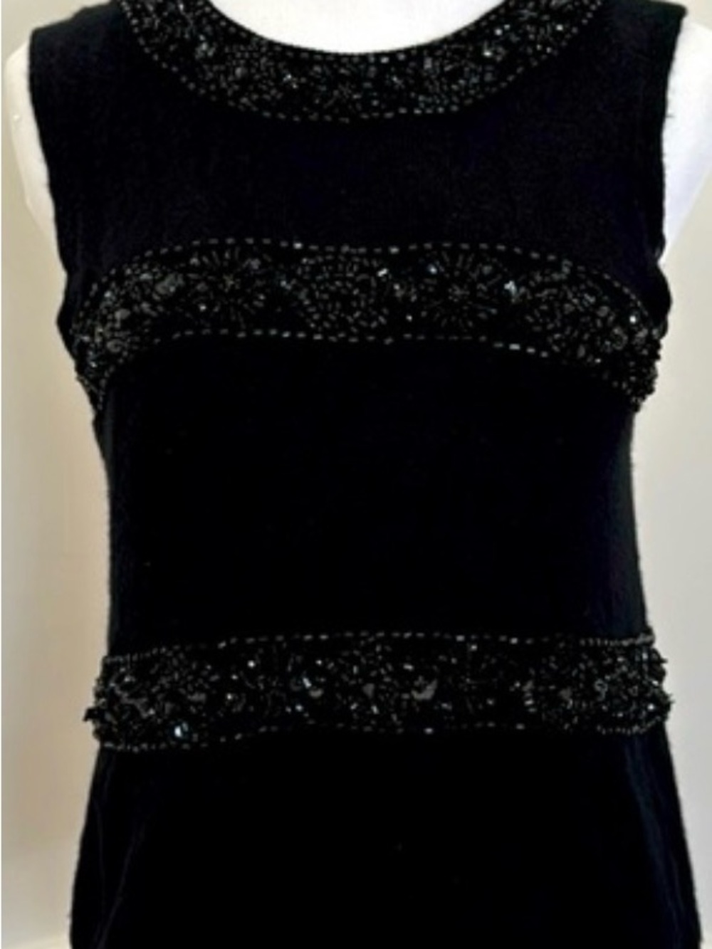 J. Crew 100% Cashmere Gorgeous Black Beaded Sleeveless Top with silk lining